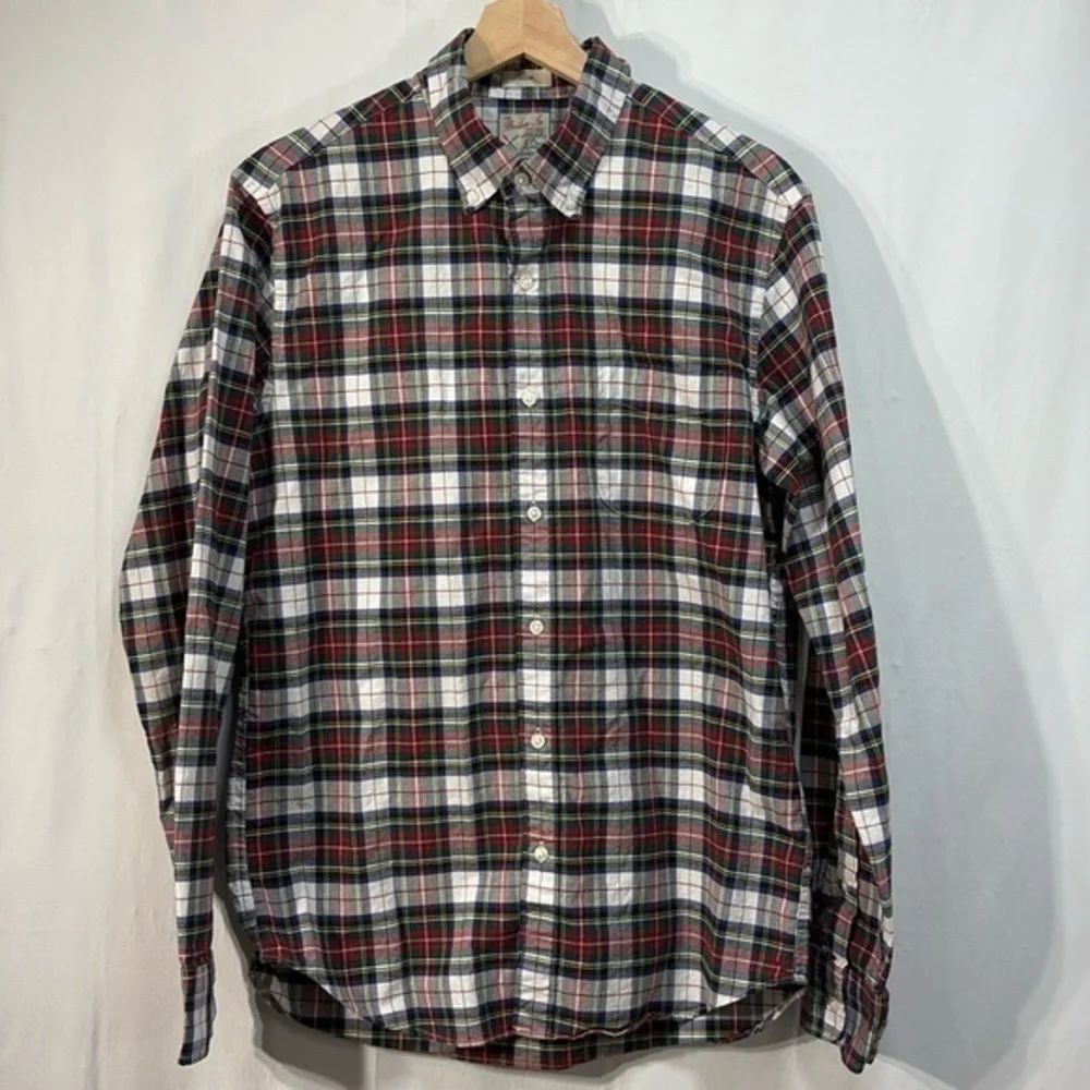 🍋 J.Crew broken in, plaid cotton Oxford, slim organic:
